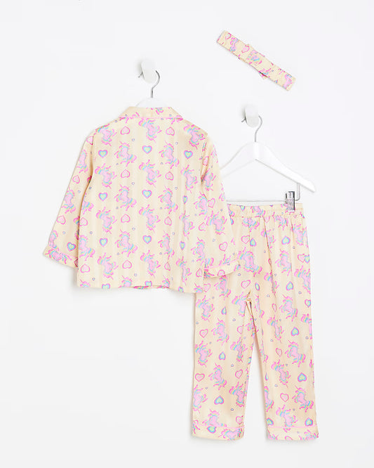 River Island Girls Unicorn Print Satin Pyjamas