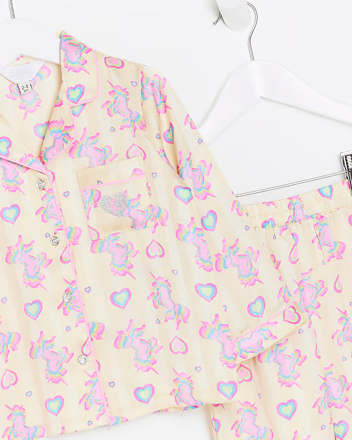 River Island Girls Unicorn Print Satin Pyjamas