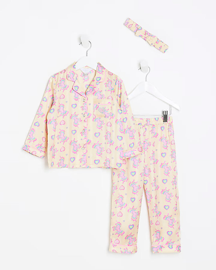 River Island Girls Unicorn Print Satin Pyjamas