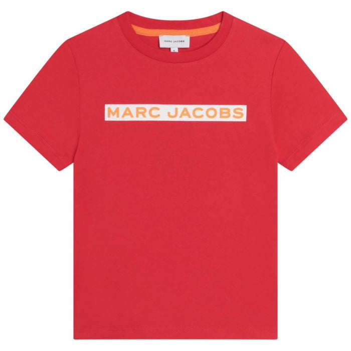 MARC JACOBS Boys White Logo Red Cotton T-Shirt