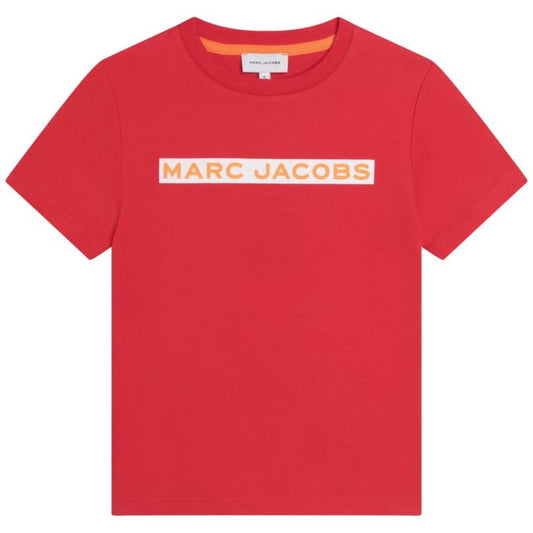 MARC JACOBS Boys White Logo Red Cotton T-Shirt