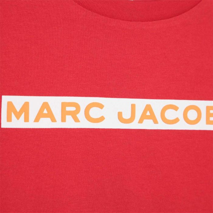 MARC JACOBS Boys White Logo Red Cotton T-Shirt