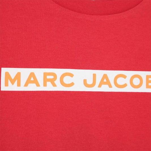 MARC JACOBS Boys White Logo Red Cotton T-Shirt