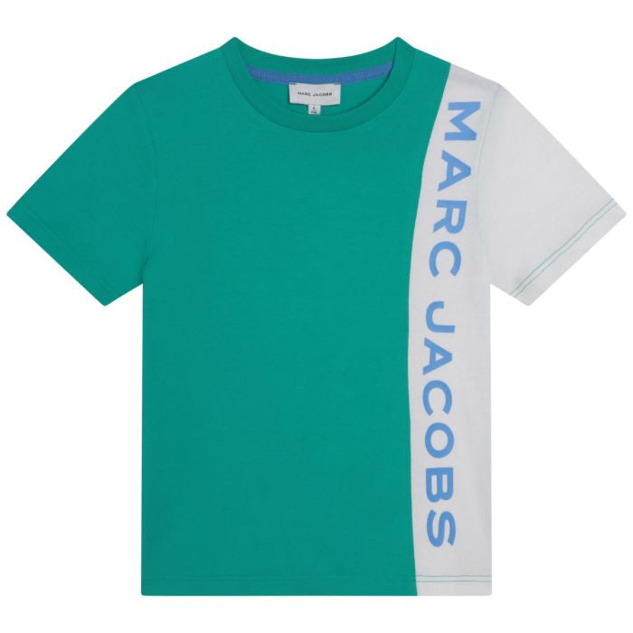 MARC JACOBS Boys Green Cotton White Panel Logo T-Shirt