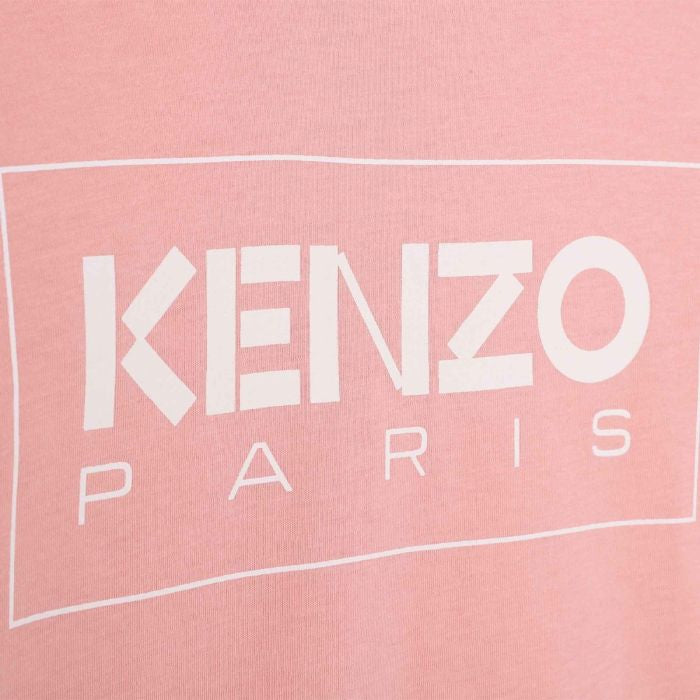 KENZO KIDS Girls Coral Pink Cotton White Logo T-Shirt