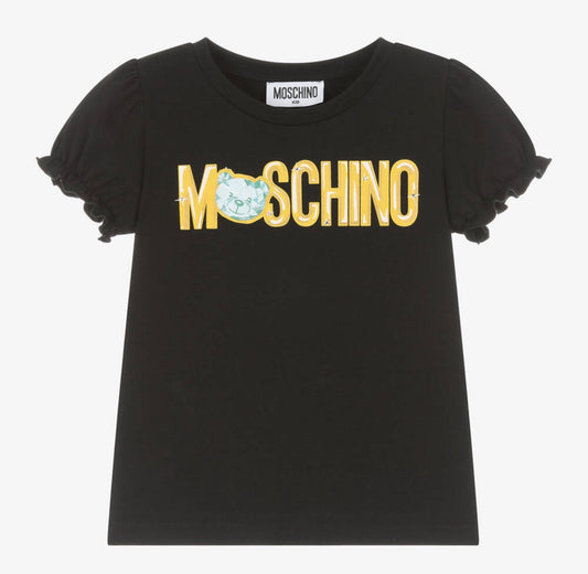 Moschino Kids Girls Black Cotton Teddy Bear Gem T-Shirt