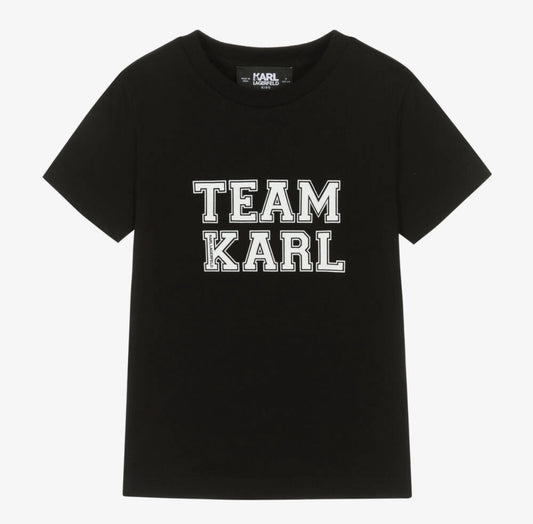 KARL LAGERFELD KIDS Boys Black Cotton Team Karl T-Shirt