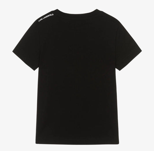 KARL LAGERFELD KIDS Boys Black Cotton Team Karl T-Shirt