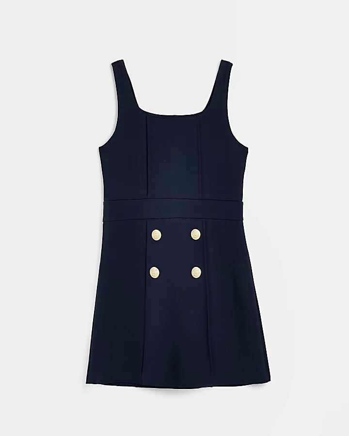 River Island Girls navy button detail pinafore dress