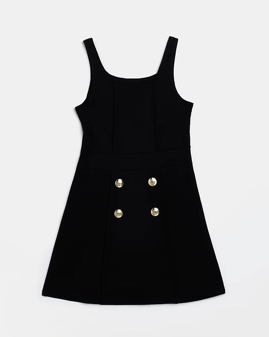 River Island Girls black gold button pinafore dress