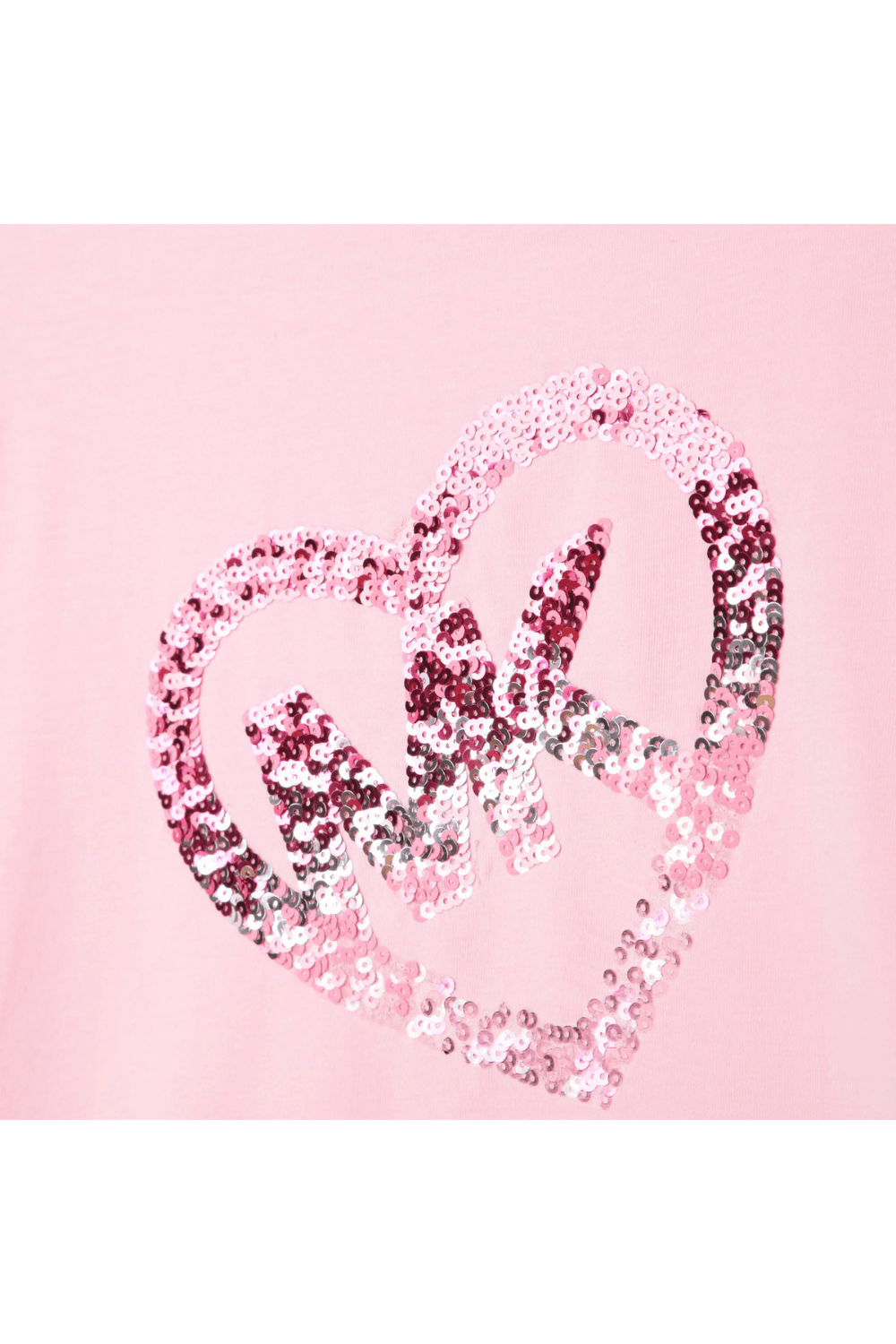 MICHAEL KORS Girls Sequin Heart Logo T-shirt in Pink