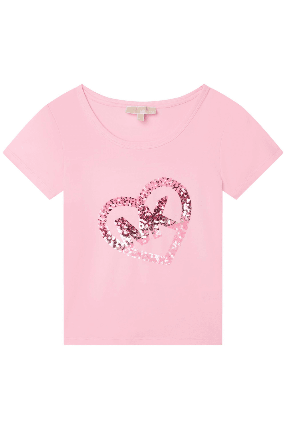 MICHAEL KORS Girls Sequin Heart Logo T-shirt in Pink