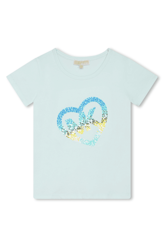 MICHAEL KORS Girls Sequin Heart Logo T-shirt in Blue