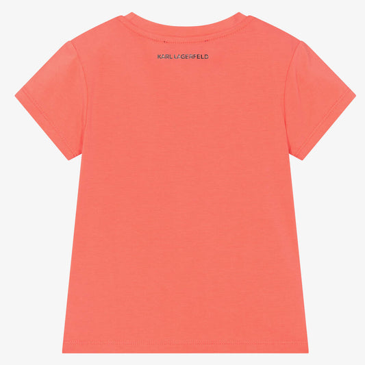 KARL LAGERFELD KIDS Girls Orange New Iconik Choupette T-Shirt