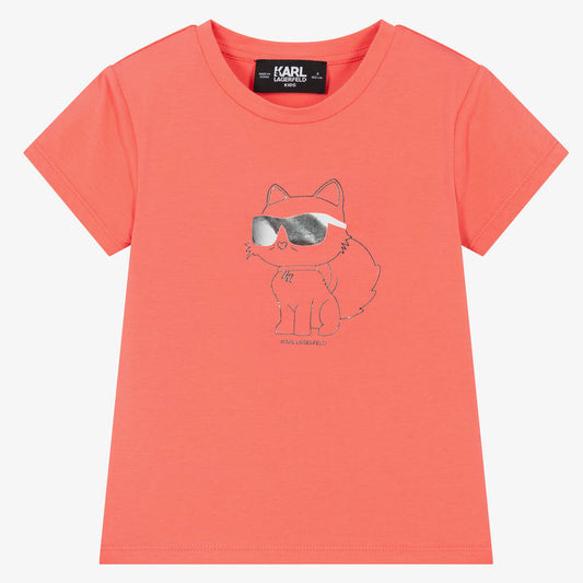 KARL LAGERFELD KIDS Girls Orange New Iconik Choupette T-Shirt