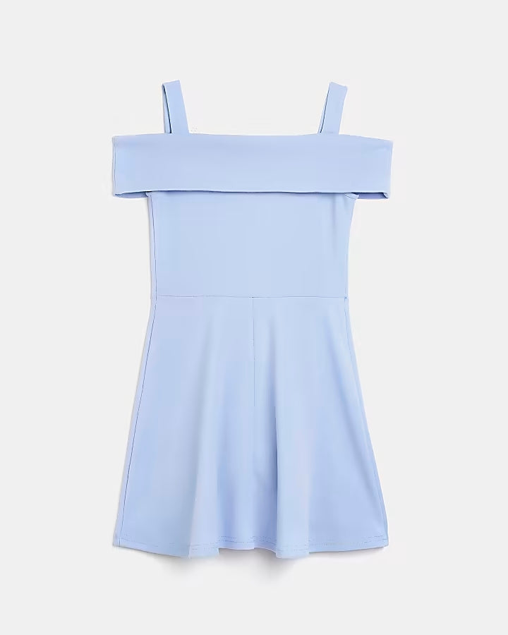 River Island Girls blue button detail bardot dress