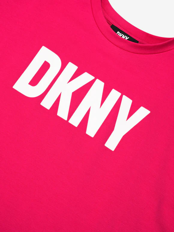 DKNY Girls Organic Cotton Logo Dress in Pink