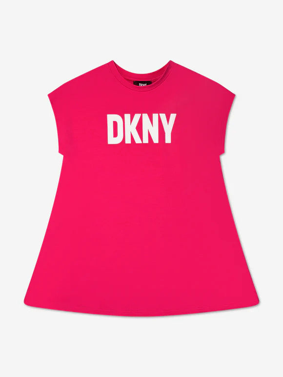 DKNY Girls Organic Cotton Logo Dress in Pink