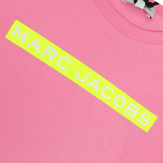 Marc Jacobs Pink & Neon Yellow Logo Panel T Shirt