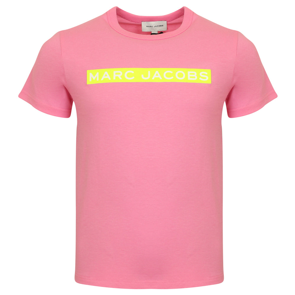 Marc Jacobs Pink & Neon Yellow Logo Panel T Shirt