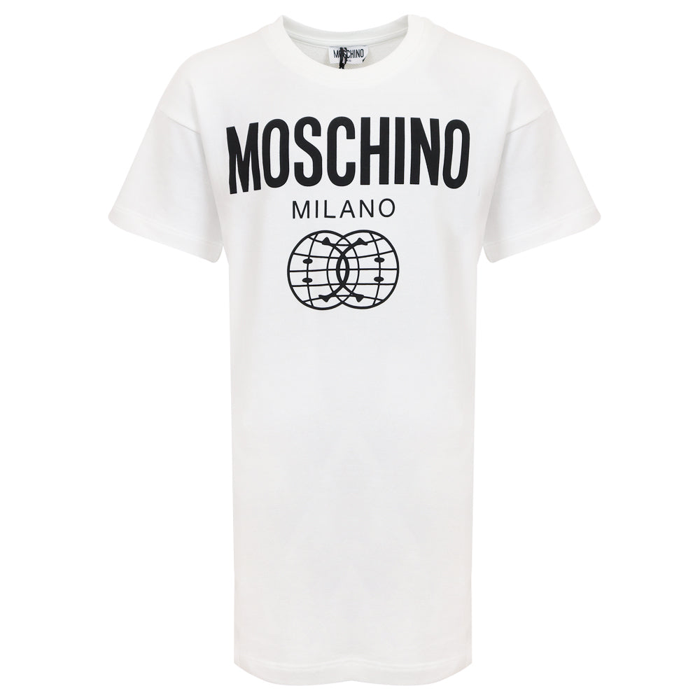 Moschino Girls Double Smiley Logo Dress White