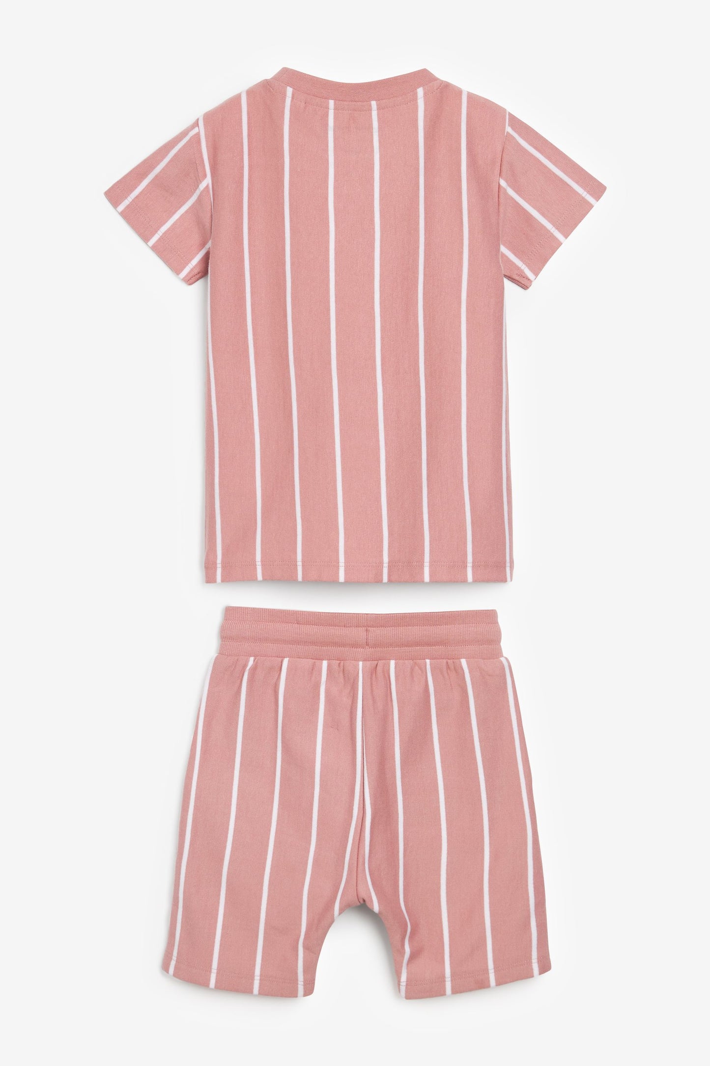 Pink & White Vertical Stripe T-Shirt and Shorts Set