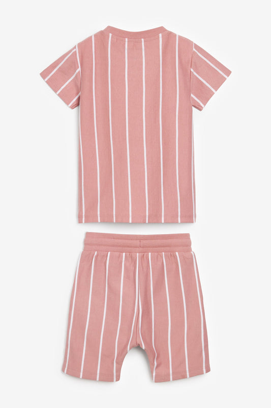 Pink & White Vertical Stripe T-Shirt and Shorts Set