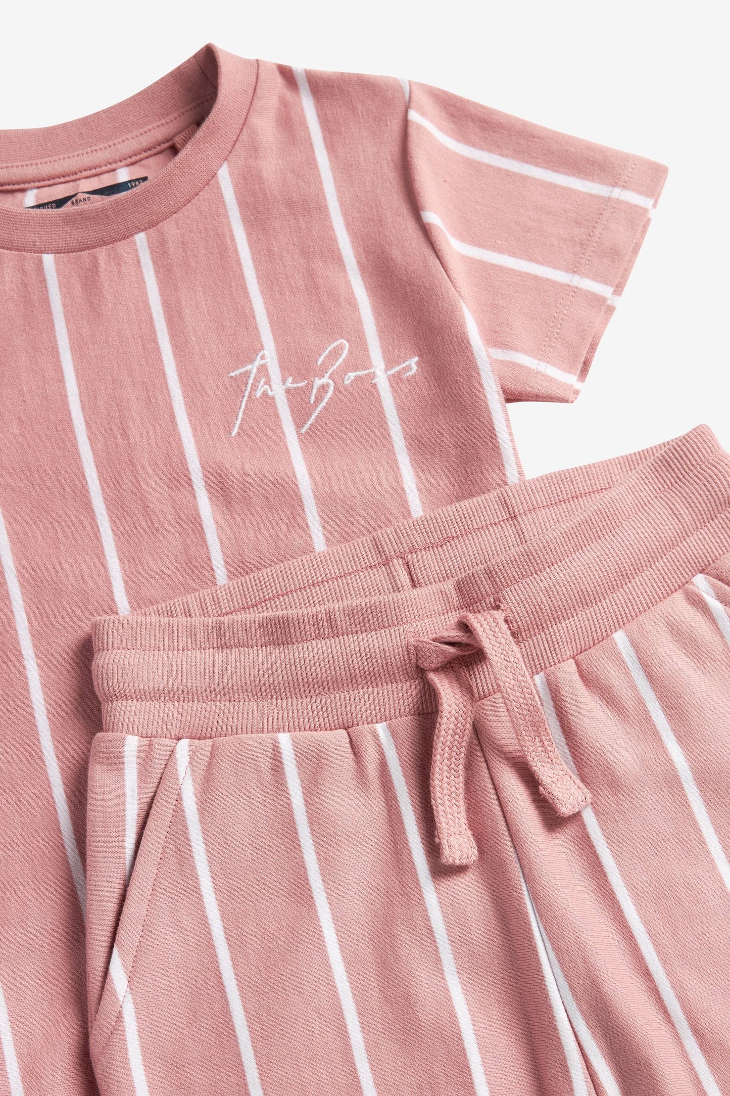 Pink & White Vertical Stripe T-Shirt and Shorts Set