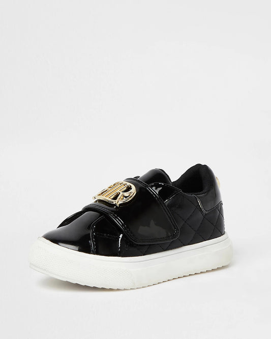 Mini girls black Riverisland quilted plimsoles