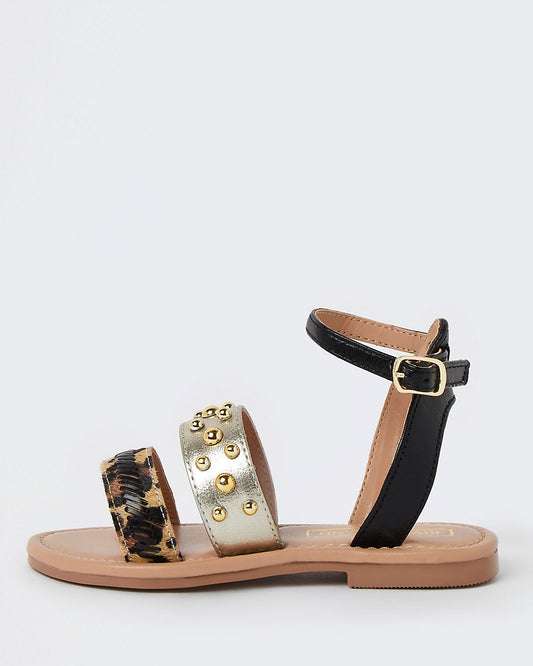 Girls gold animal print stud sandals