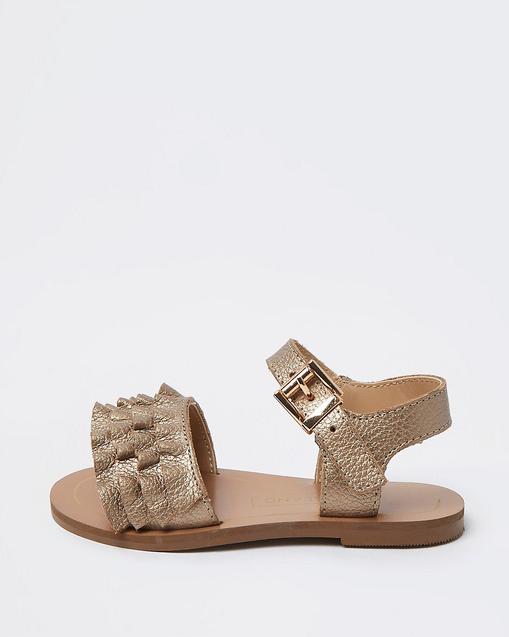 Mini girls gold leather ruffle sandals