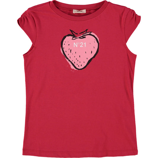 NO 21 Red & Pink Strawberry Logo T Shirt