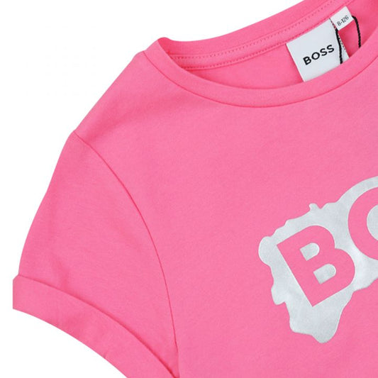 Boss Bright Pink Short Sleeve Silver Logo T Shirt