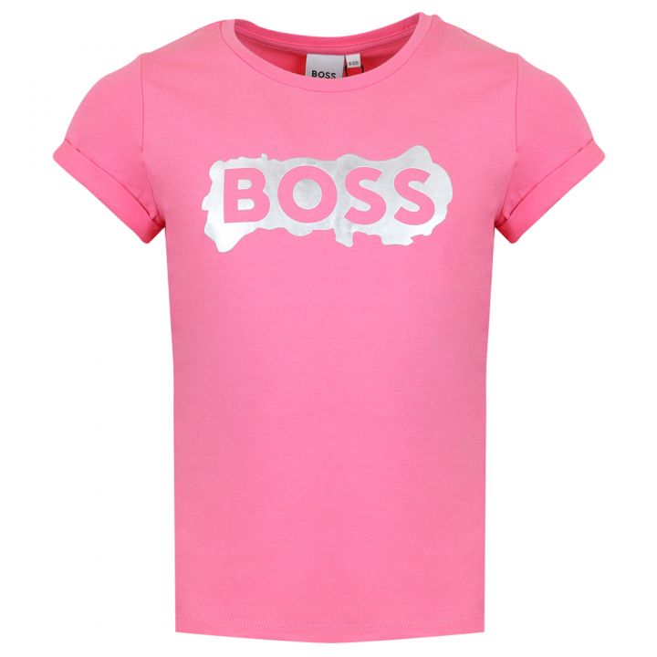 Boss Bright Pink Short Sleeve Silver Logo T Shirt