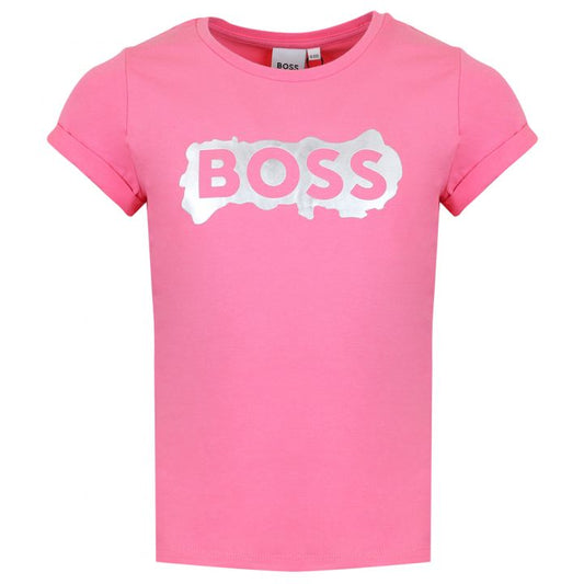 Boss Bright Pink Short Sleeve Silver Logo T Shirt