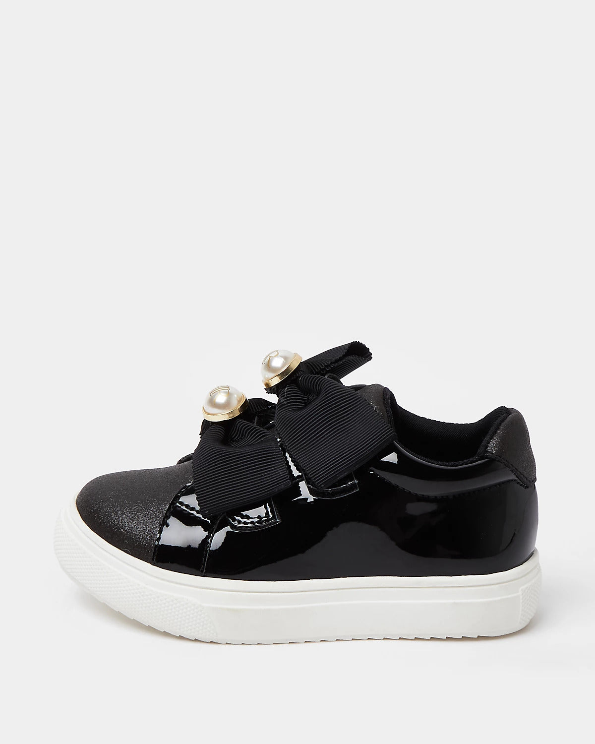 Mini girls black RIR bow plimsoles