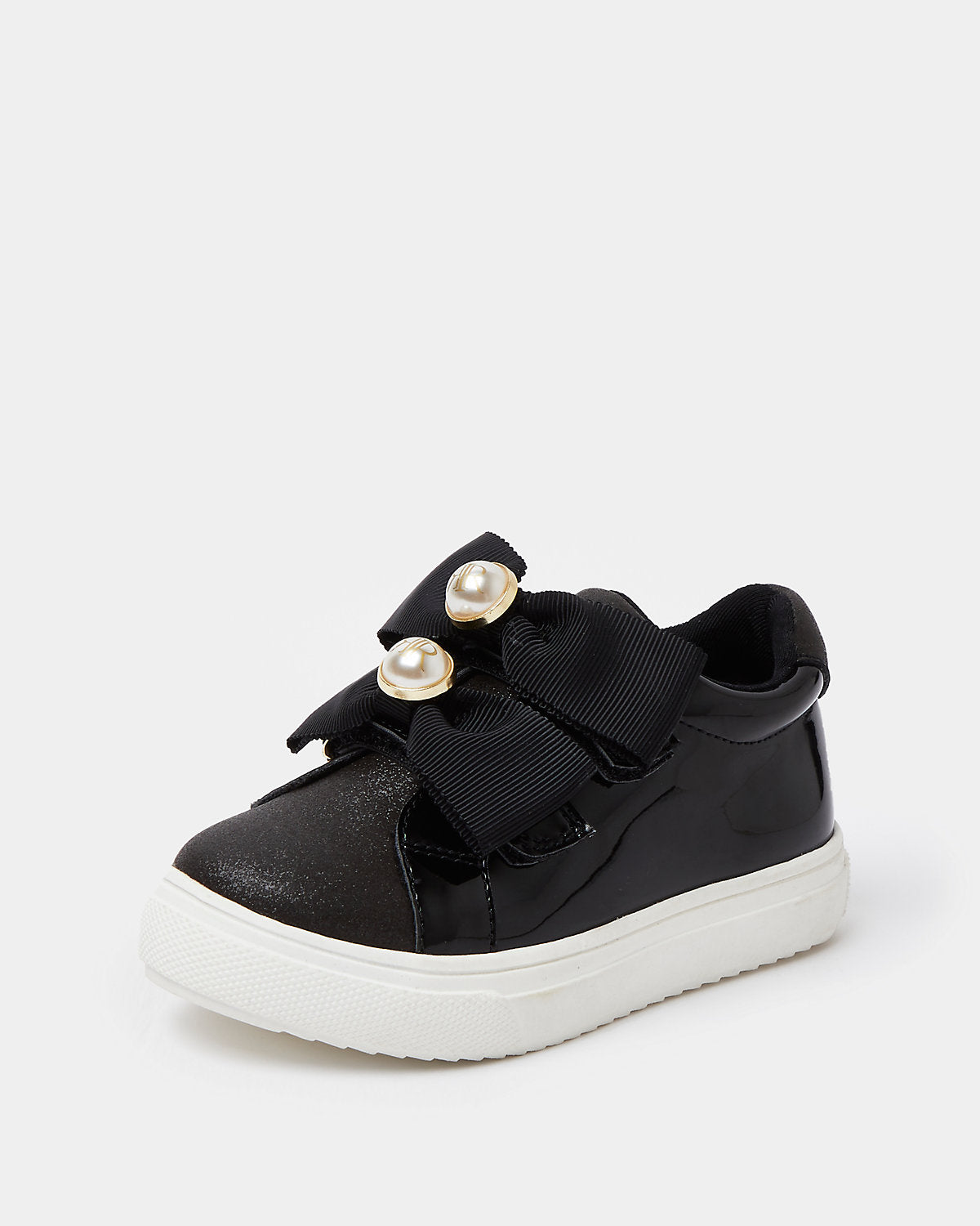 Mini girls black RIR bow plimsoles