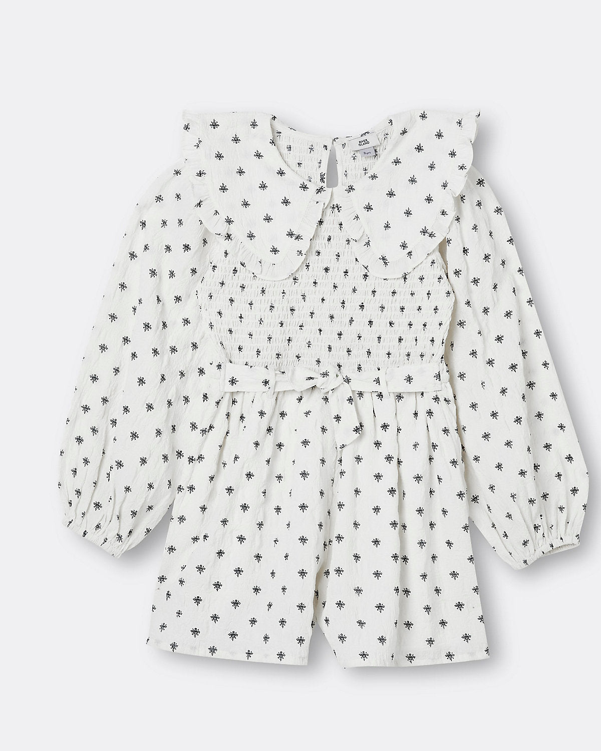 Girls white print collared playsuit