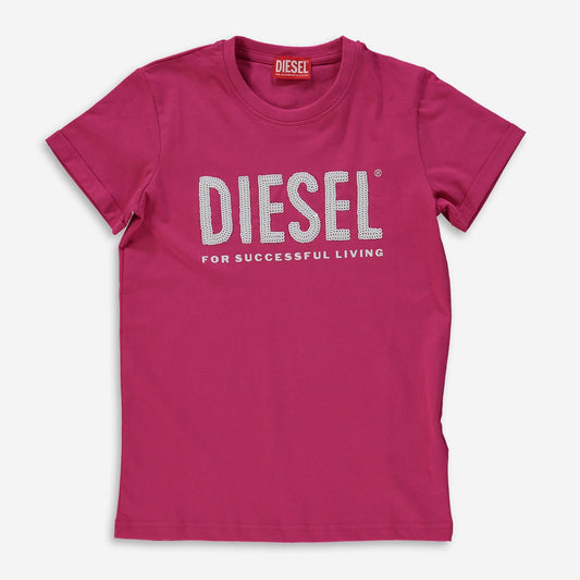 DIESEL Pink Sequin Logo T Shirt