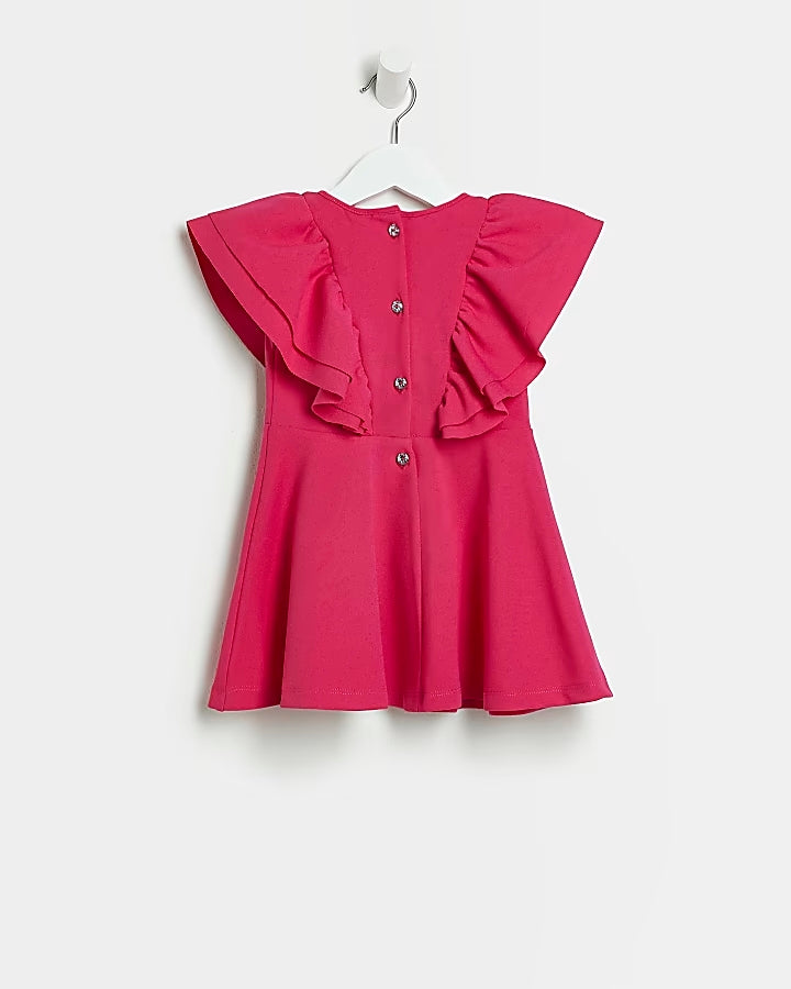 River Island Mini girls pink frill skater dress