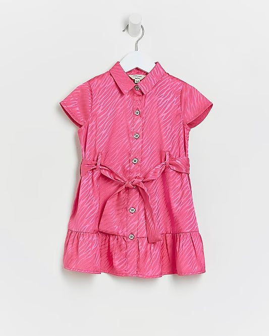 River Island Mini girls pink zebra satin shirt dress