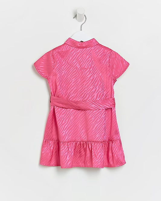 River Island Mini girls pink zebra satin shirt dress