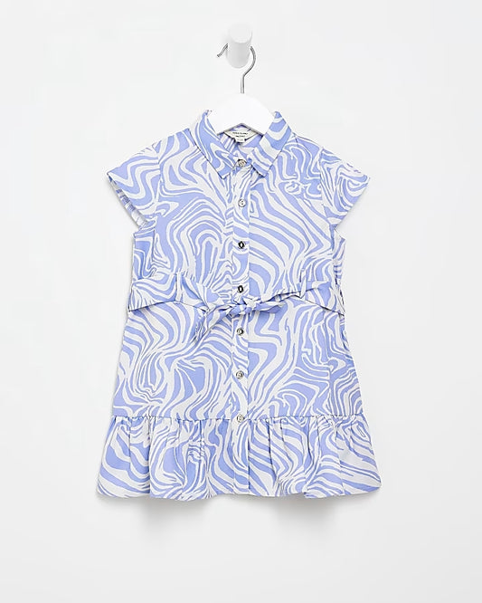 River Island Mini girls blue marble shirt dress