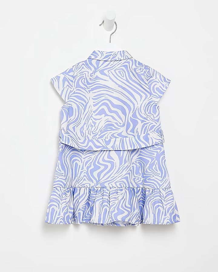 River Island Mini girls blue marble shirt dress