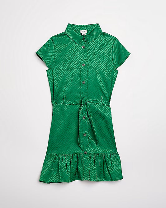 River Island Girls green satin shirt dress