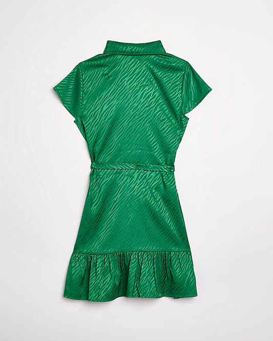 River Island Girls green satin shirt dress