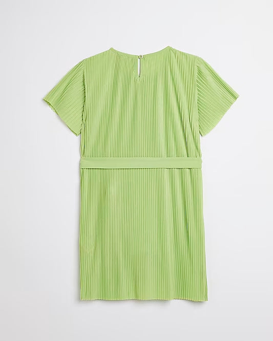 River Island Girls lime plisse belted t-shirt dress