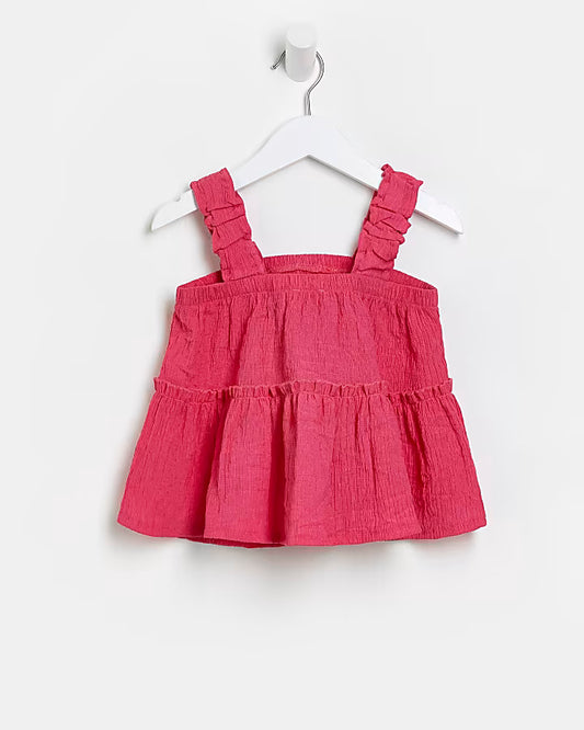 River Island Mini girls pink plisse smock cami top