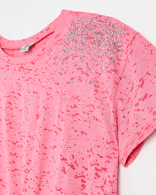 River Island Girls coral embellished t-shirt