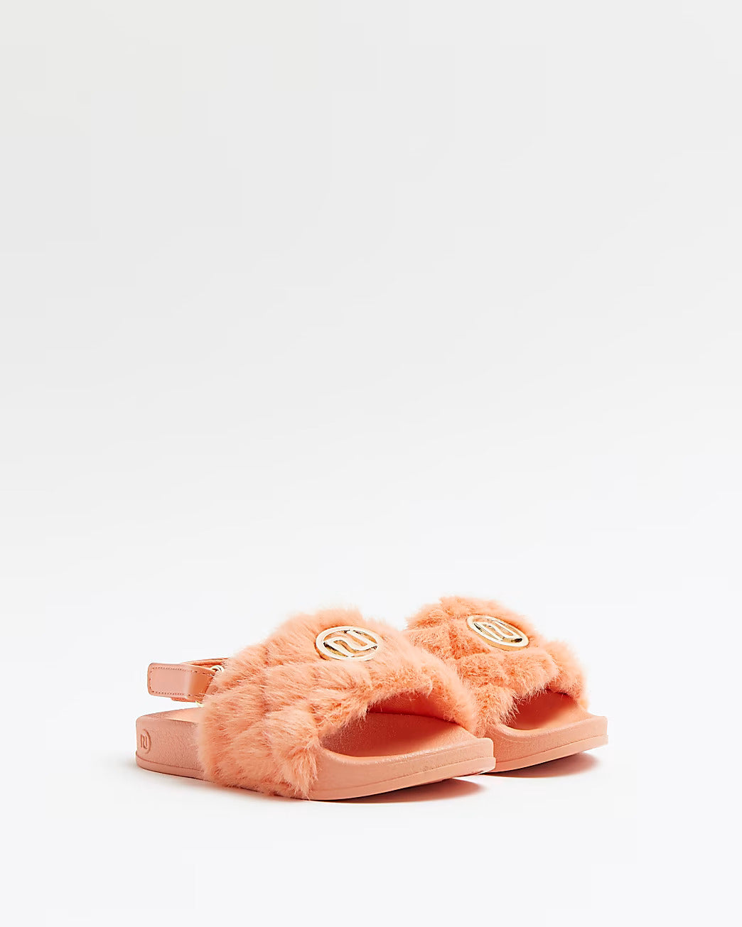 River Island Orange quilted faux fur sliders